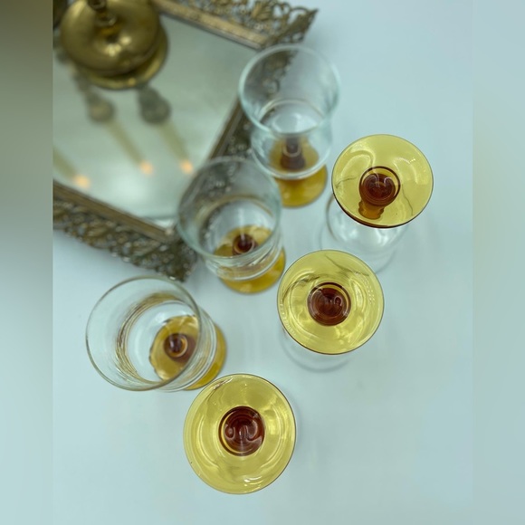 French Amber Stem Glassware - Picture 3 of 6